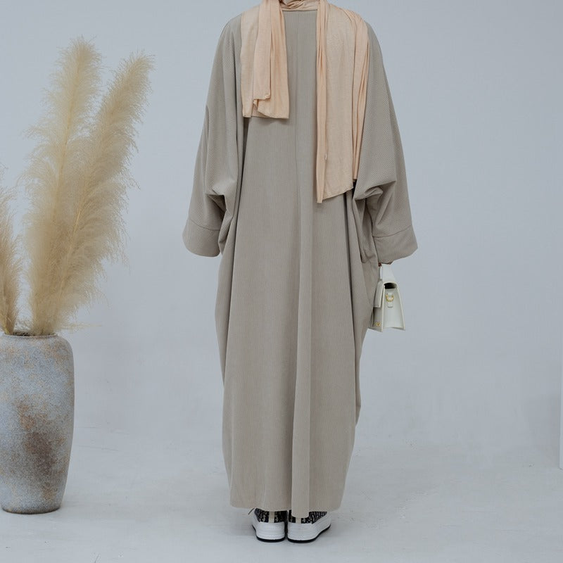 Corduroy Winter Fall Muslim Women Cardigan Open Abaya Coat