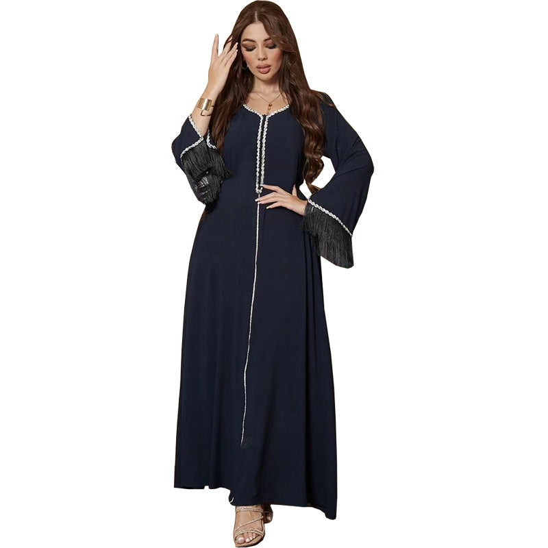 Hotfix Rhinestone Tassel Women Caftan Kaftan Abaya Dress