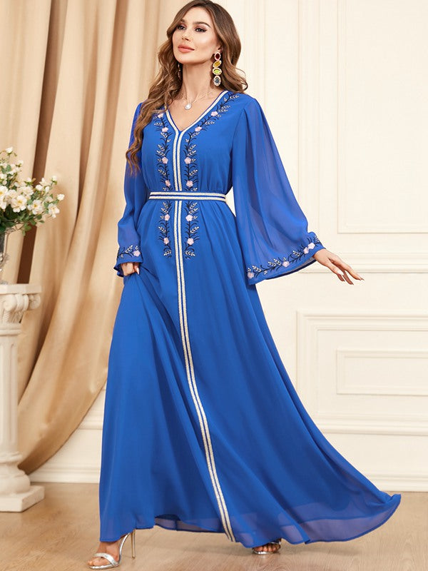 Eid Dress Middle East Caftan Women Casual Party Wear Embroidery Chiffon Kaftan Dress
