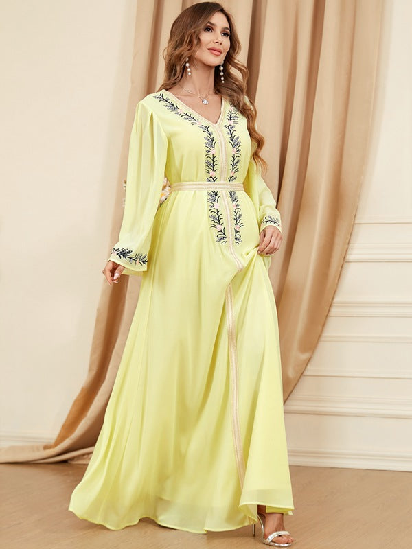 Eid Dress Middle East Caftan Women Casual Party Wear Embroidery Chiffon Kaftan Dress