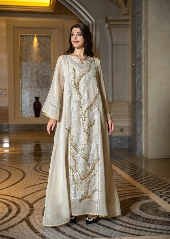 EId Dubai Luxury Doris Sequins Embroidery Caftan Kaftan Dress Jalabiya