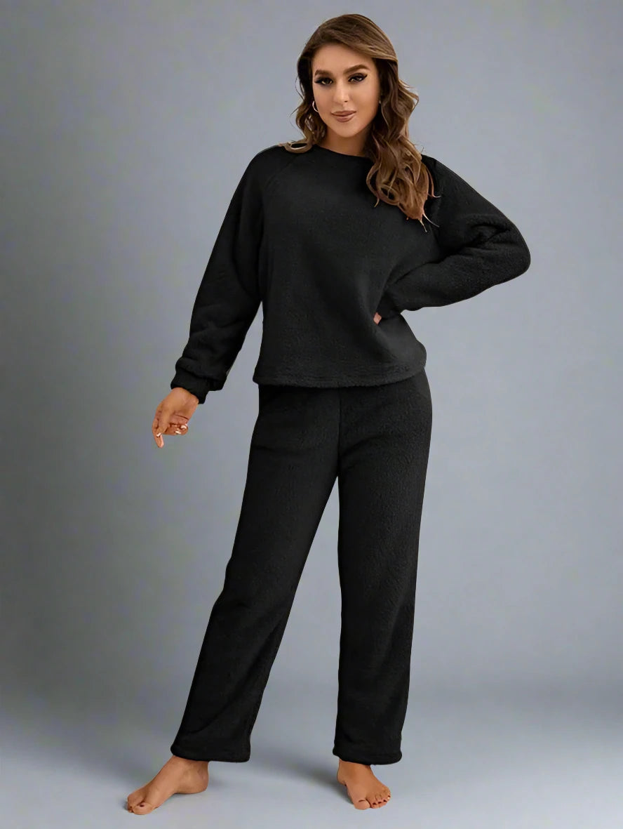 Women Winter Polar Fleece Loungewear Two Piece Set Pajamas Pjs