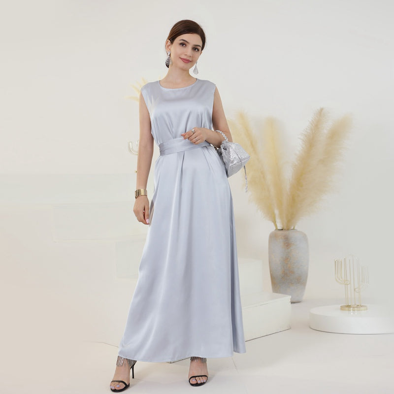 Muslim Women Satin Sleeveless Inner Slip Dress Underdress
