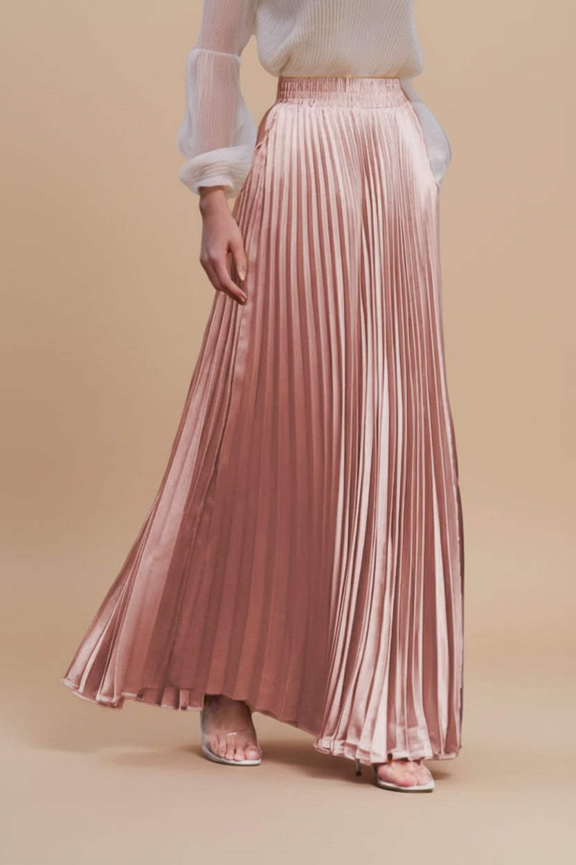 Glossy Accordion Pleated Modest Maxi Skirt #261882