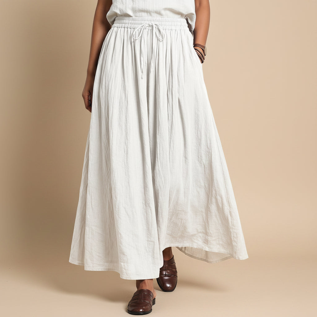 Elastic Waist Drawstring Plain Modest Maxi Skirt With Pocket #268750