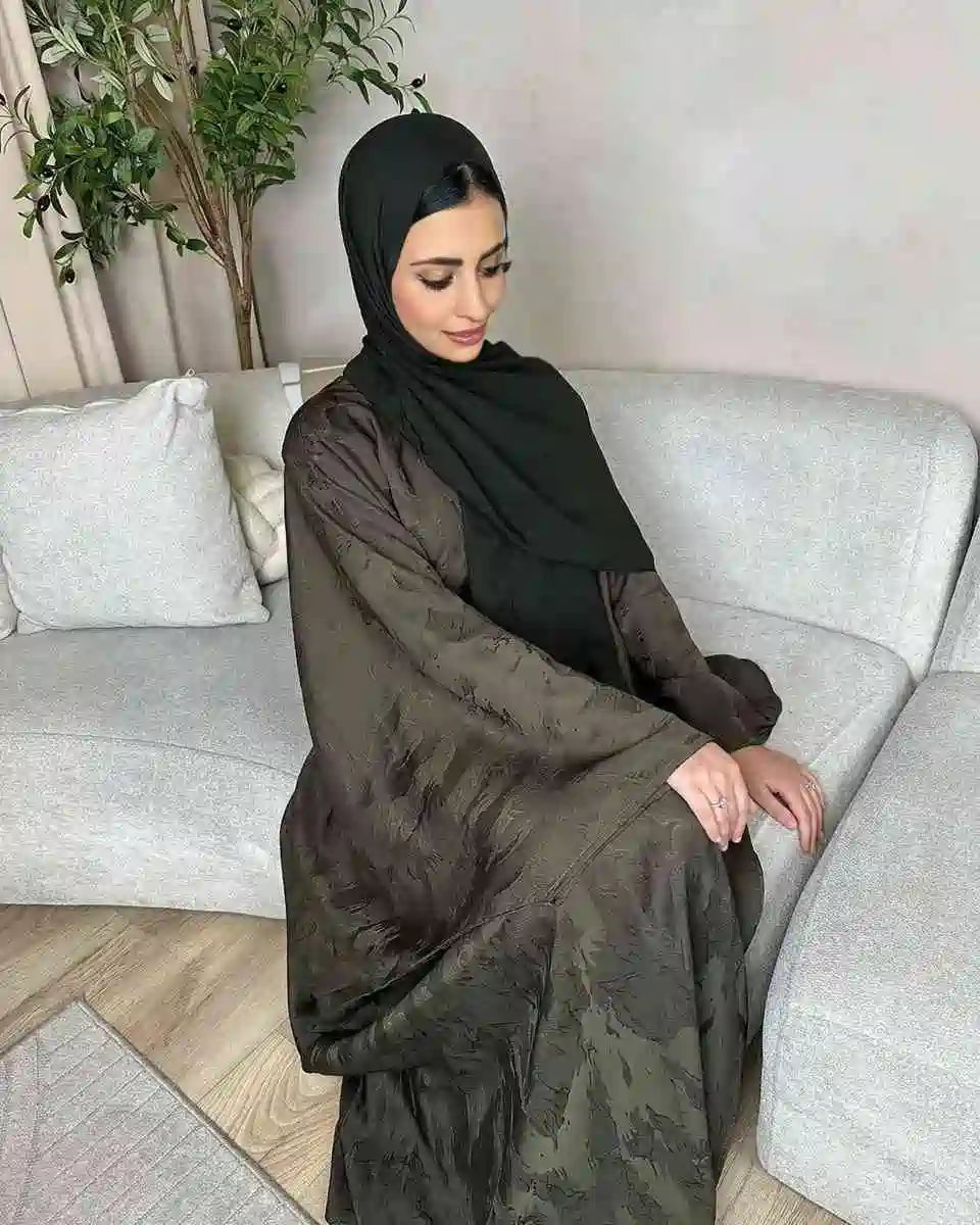 فستان عباية ساتان جاكار ثلاثي الأبعاد #25002