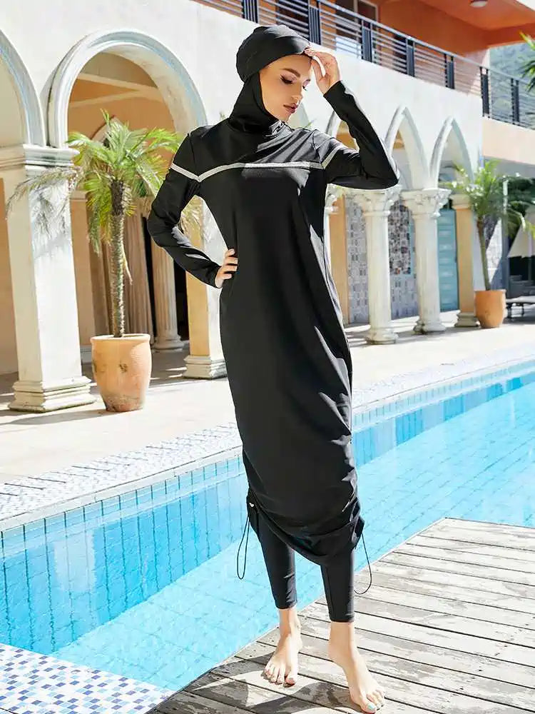 طقم من 3 قطع بوركيني ملابس سباحة إسلامية بغطاء كامل وحجاب ملابس سباحة حلال #2510454