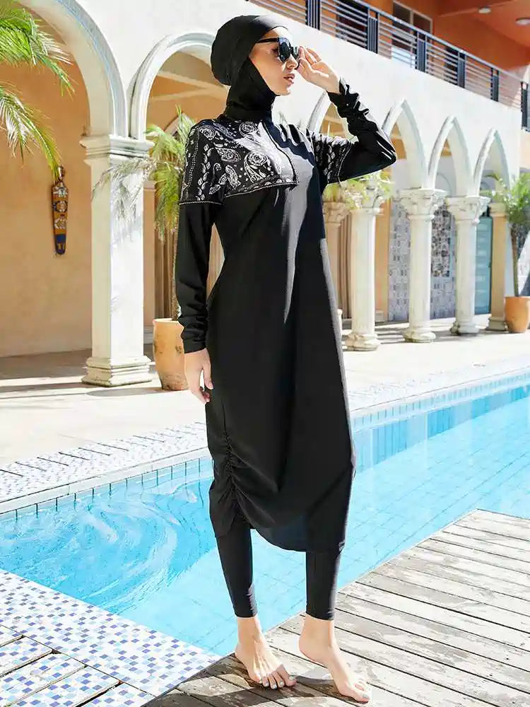 طقم من 3 قطع بوركيني ملابس سباحة إسلامية حلال حجاب ملابس سباحة #2510455