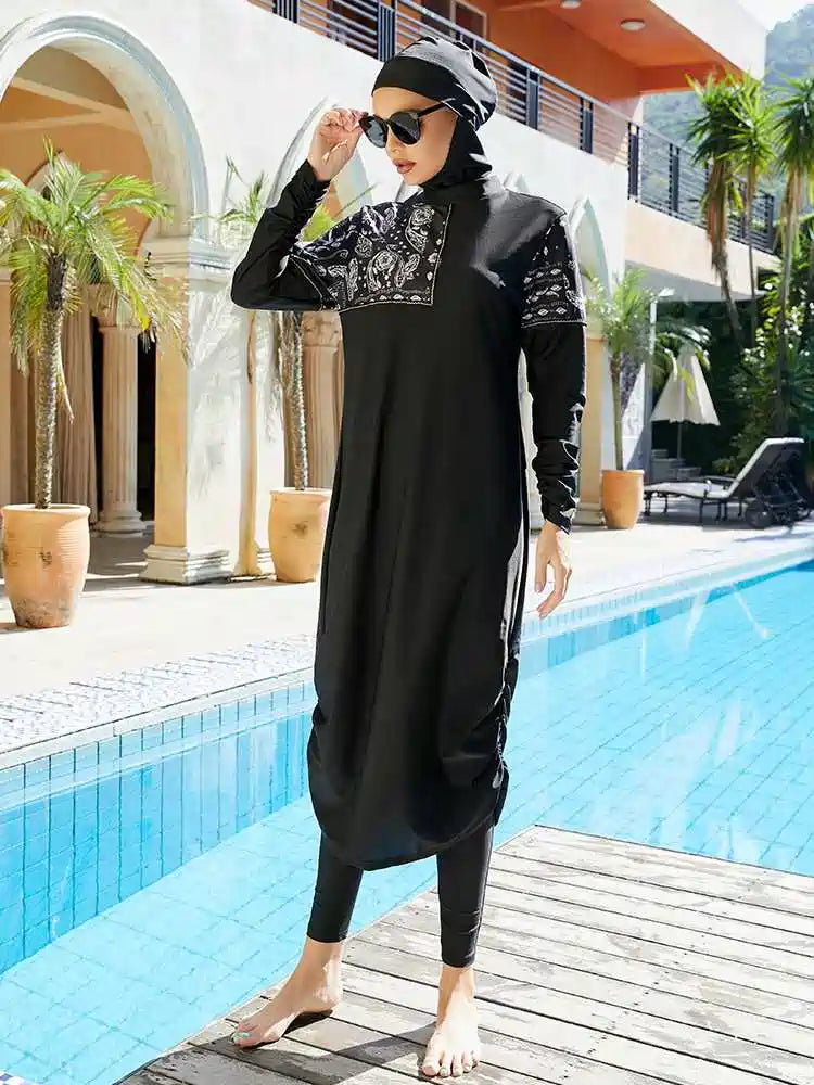 طقم من 3 قطع بوركيني ملابس سباحة إسلامية حلال حجاب ملابس سباحة #2510455