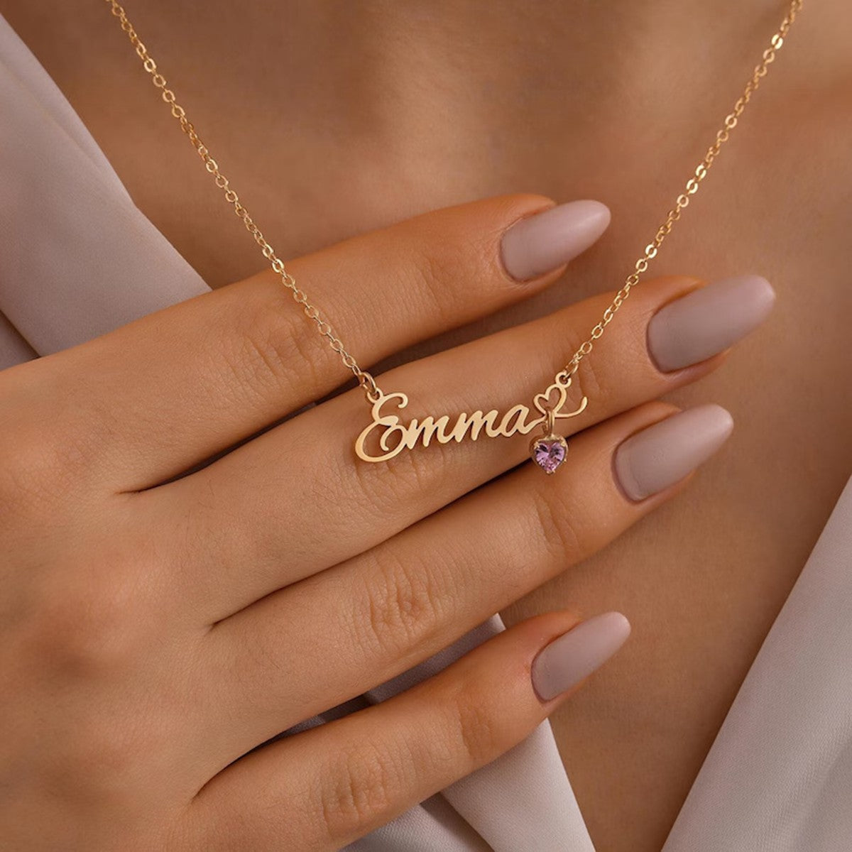 Personalized Name Necklace with Birthstone #L090409