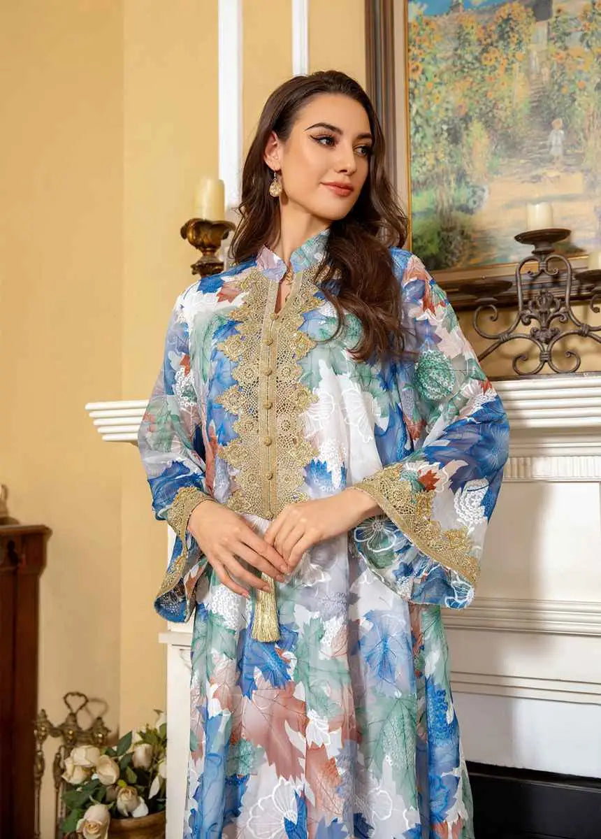 Eid Dress Embroidery Arab Dubai Printed Kaftan Caftan Dress