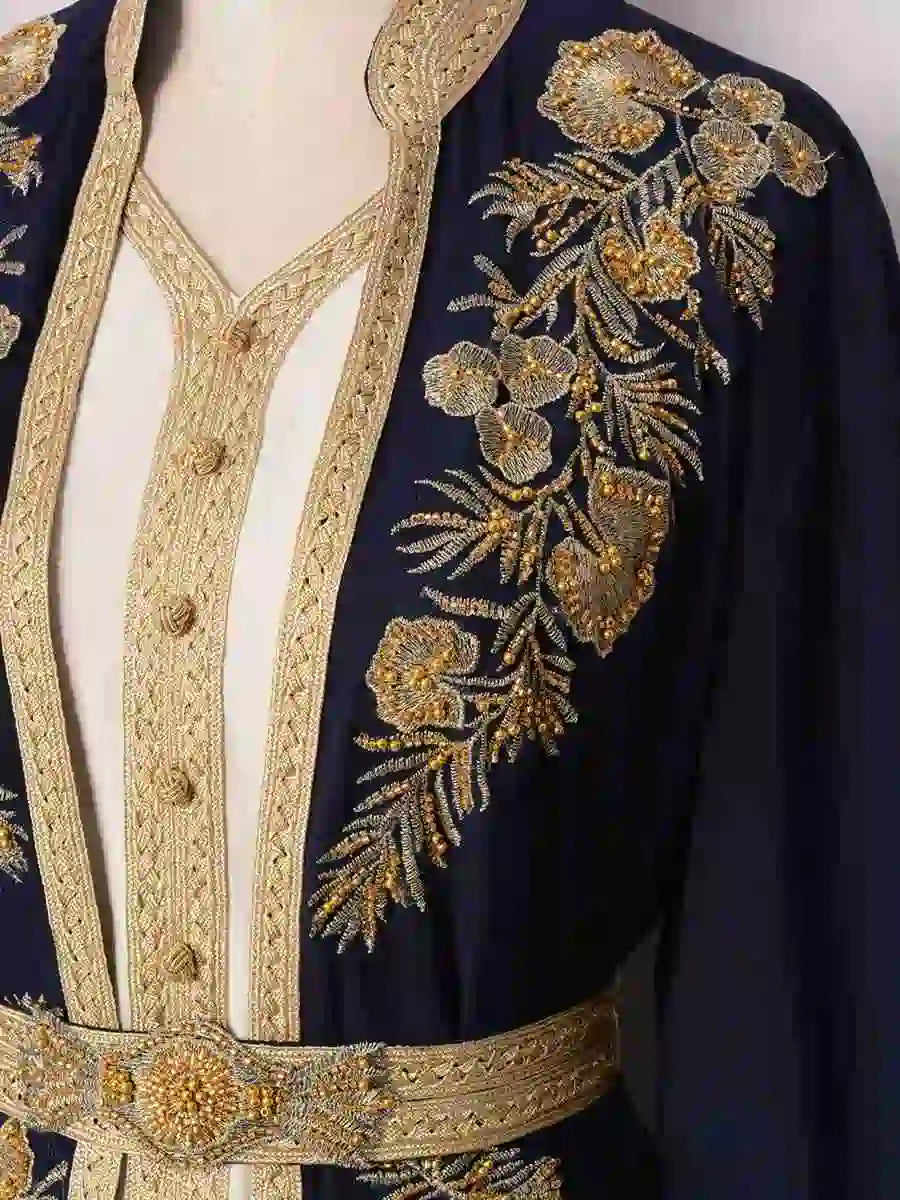 طقم قفطان من قطعتين مع فستان داخلي بدون أكمام #24352