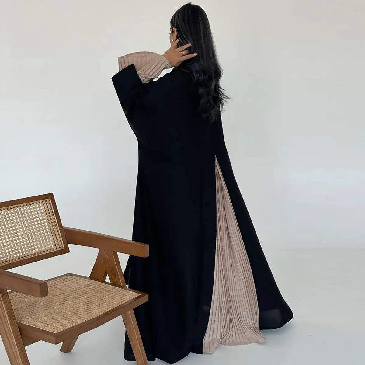 فستان عباية مفتوح من الكارديجان المطوي والمجعد رقم 25185