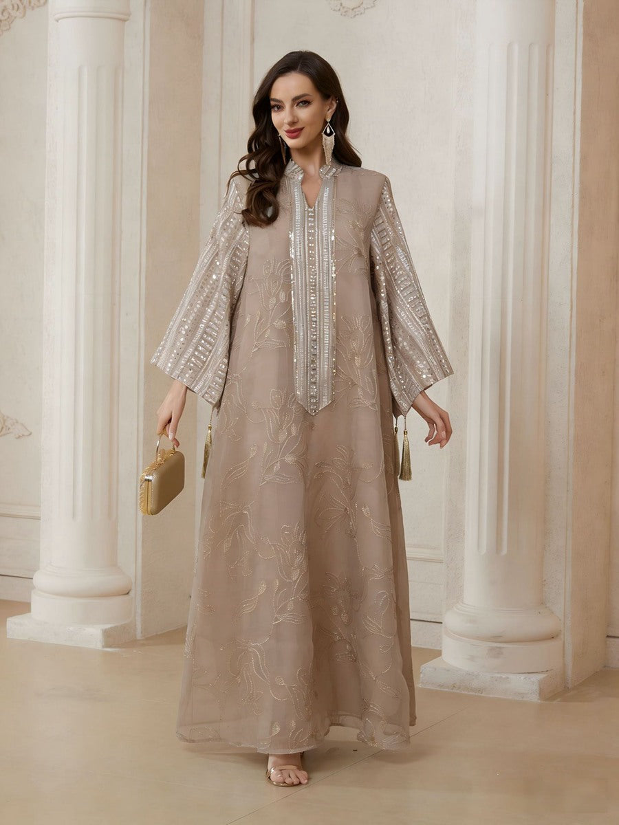 Eid Dress Embroidery Sequins Caftan Kaftan Dress Jalabiya #26S181