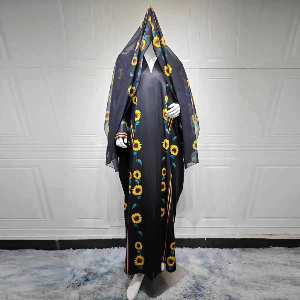 فستان عباية مفتوح من كارديجان مطبوع للنساء المسلمات مع حجاب مطابق #25254