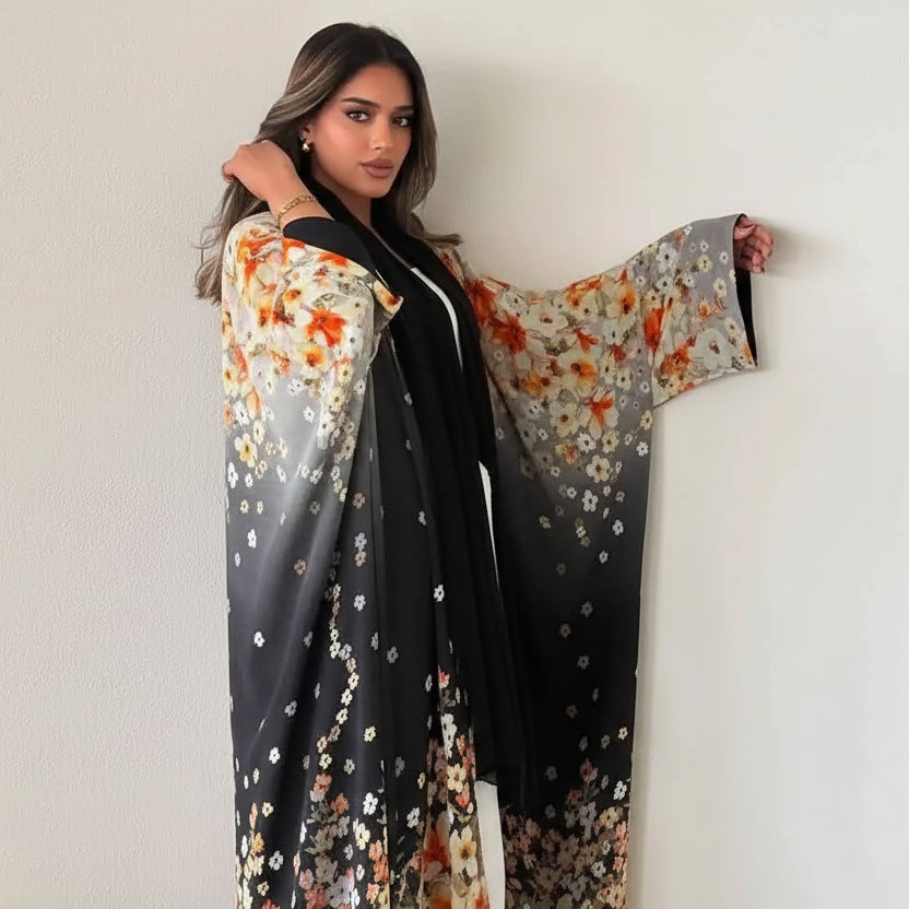 فستان عباية مفتوح من الكارديجان - مطبوع - شيفون - #25203