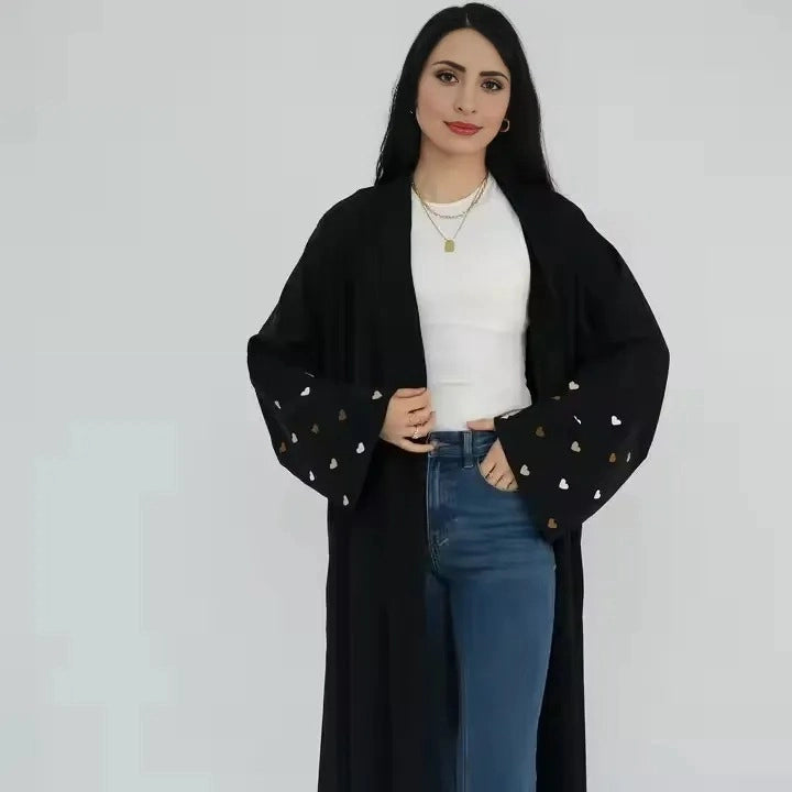 فستان عباية مفتوح من كارديجان نيدا للنساء المسلمات مطرز على شكل قلب
