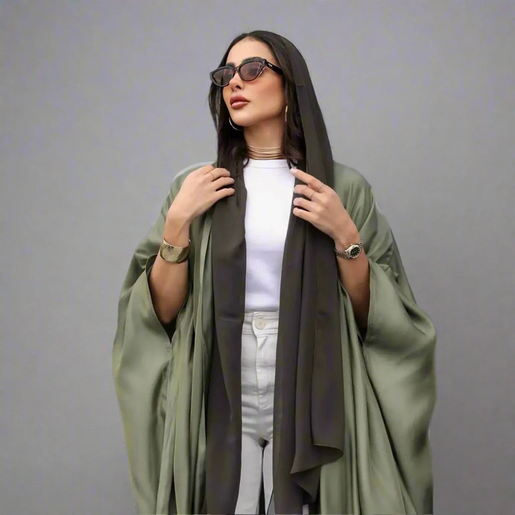 Modest Fashion Batwing Sleeve Farasha Cardigan Open Abaya Dress