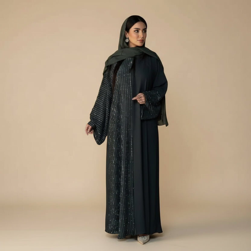 Concealed Buttons Cardigan Open Abaya Dress #25186
