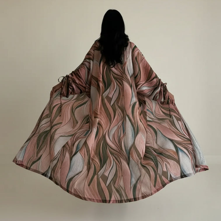 فستان عباية مفتوح من الأمام مع رباط للإغلاق #25207