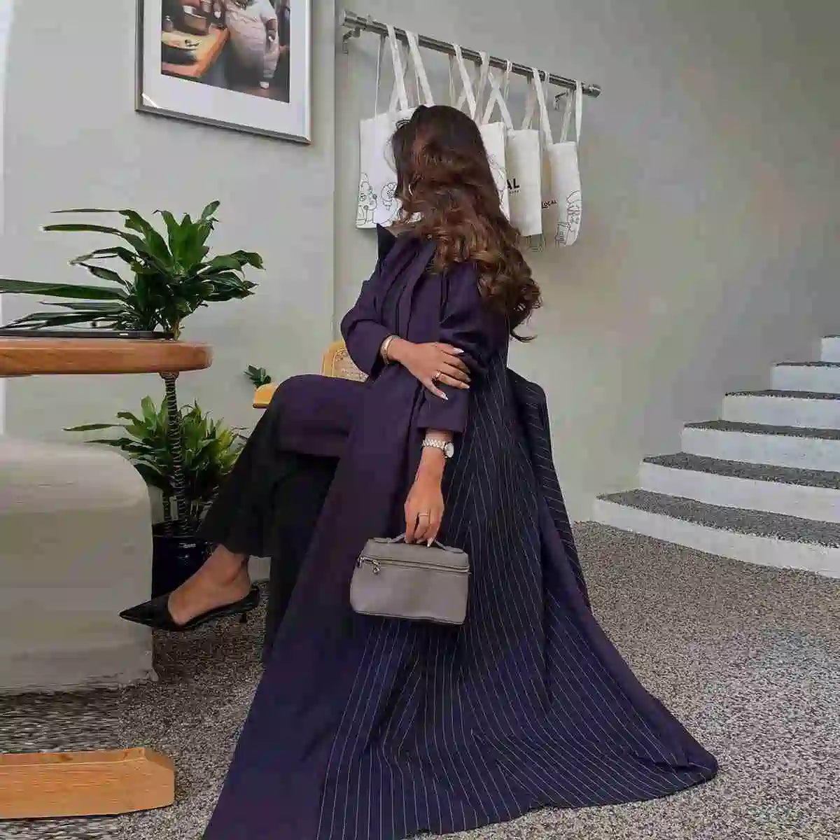 Cardigan Open Abaya Dress - Purple - #25178