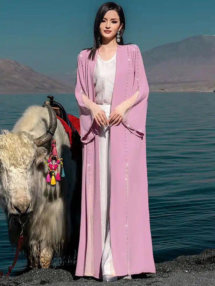 فستان عباية مفتوح من كارديجان مطرز يدويًا بخرز من أحجار الراين #254078