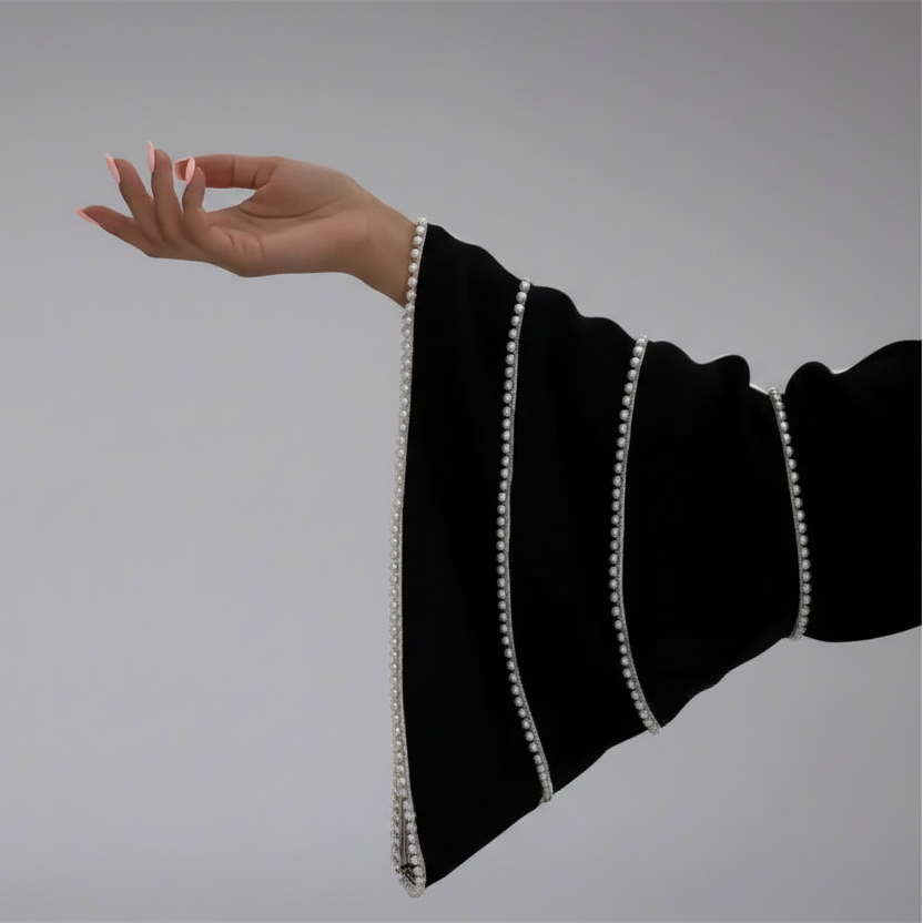 Beads Sleeve Muslim Women Cardigan Open Abaya Dress