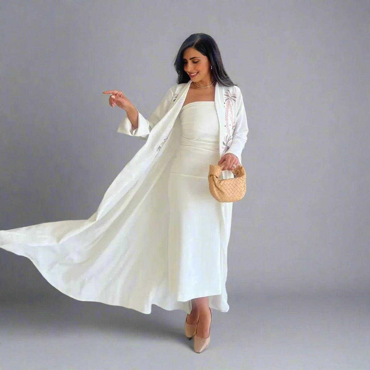 فستان عباية مفتوح من الكارديجان المطرز رقم 25172