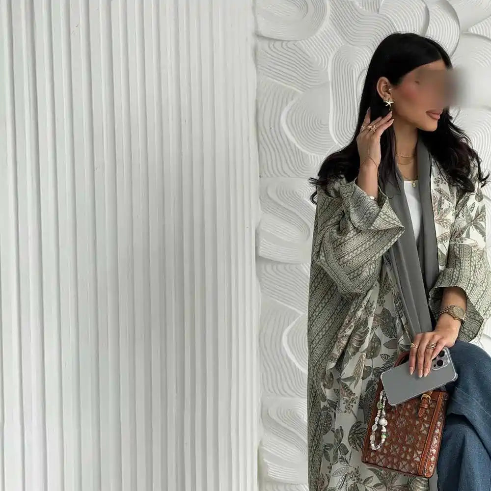 فستان عباية مفتوح من الكارديجان المطبوع #25224