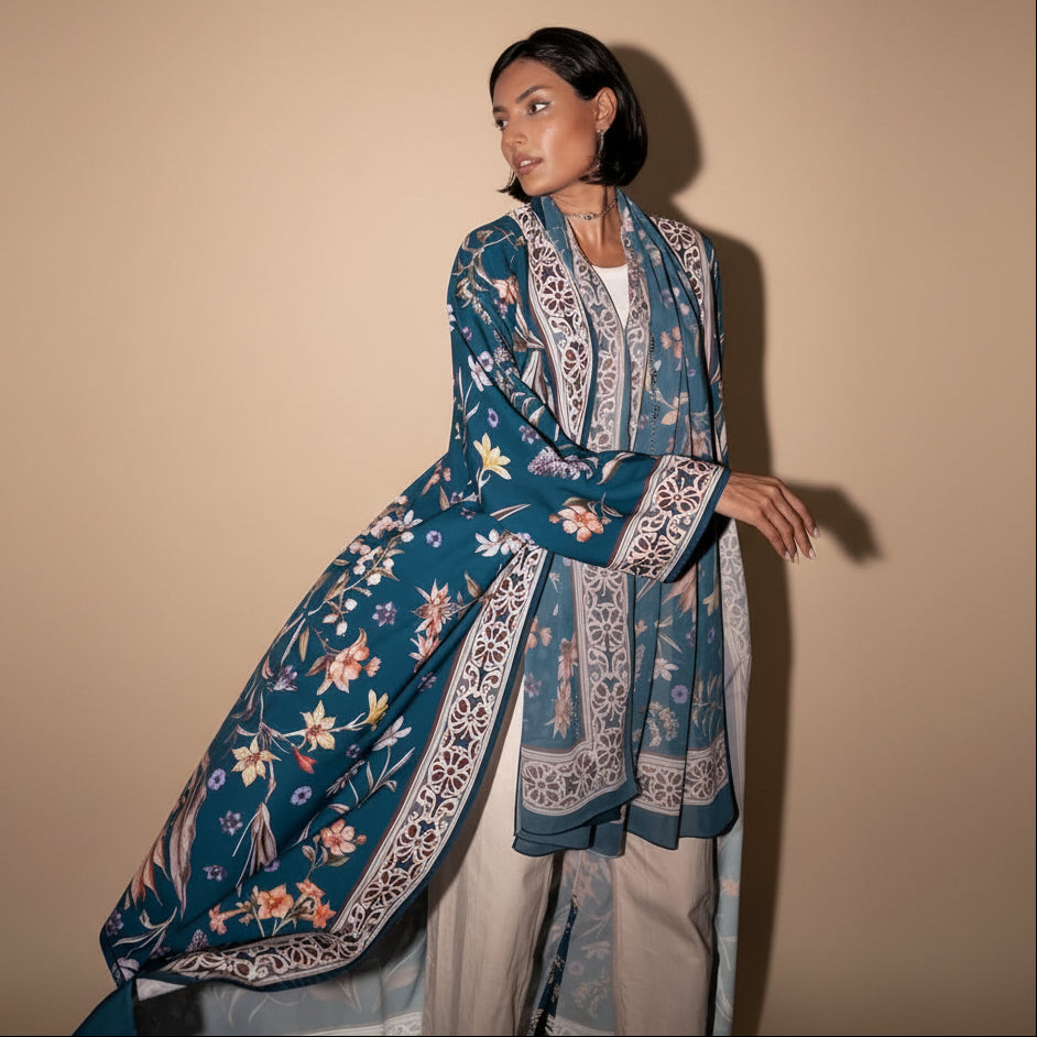 Printed Open Abaya Dress With Matching Hijab #25MQ223