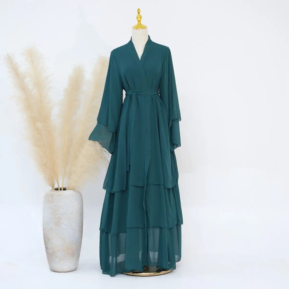 Muslim Women Mother And Daughter Girl Matching Chiffon Open Abaya Dress