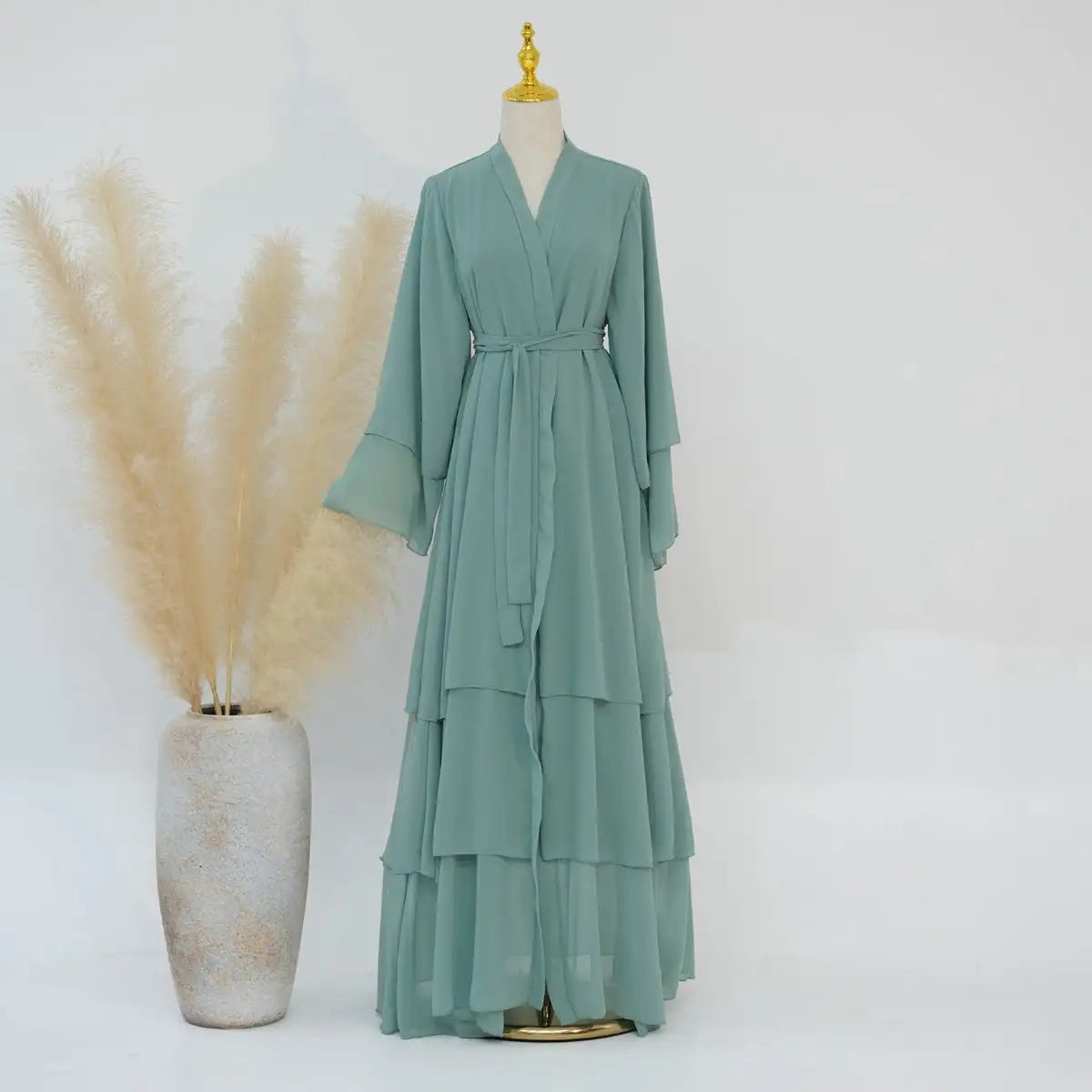 Muslim Women Mother And Daughter Girl Matching Chiffon Open Abaya Dress