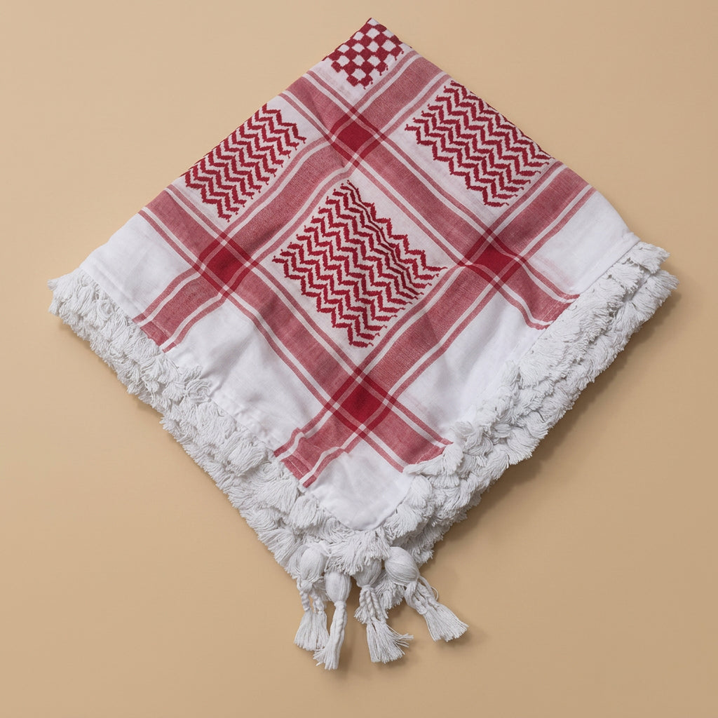 Authentic Jacqaurd Thick Tassel Palestinian Keffiyeh Scarf Arab Shemagh Traditional Kuffiyeh Head Neck Wrap For Men and Women