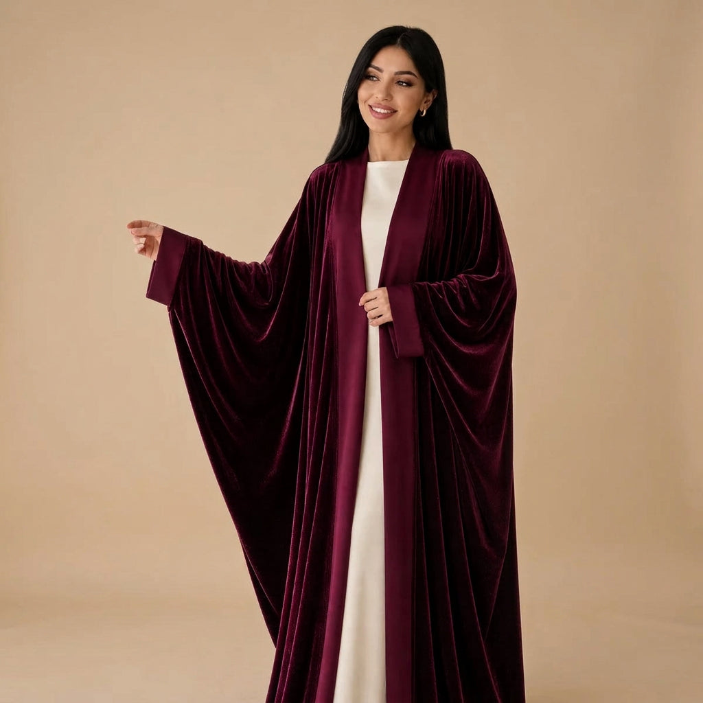 Winter Fall Muslim Women Velvet Open Abaya Dress Coat #261406