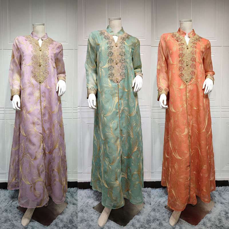Embroidery Applique Evening Party Women Kaftan Dress Jalabiya