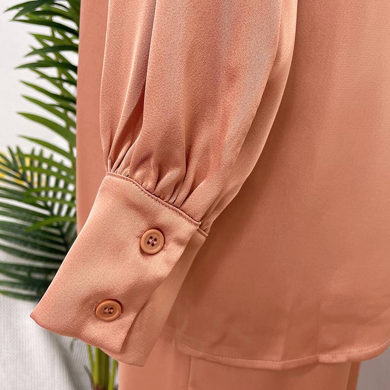 Muslim Women Abaya Pants Set Satin Office Wear Work Clothing 2 Pieces Suit Set With Tops And Pants