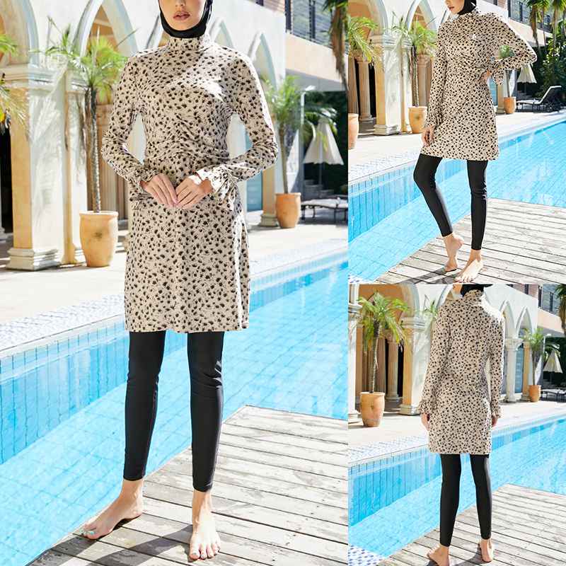 Floral Printed 3 Pieces Set Muslim Women Swimwear Burkinis Swimsuit Islamic Bathing Suit