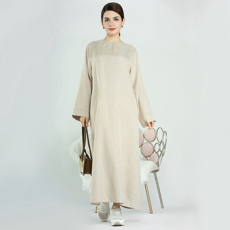 Turkish Dubai Muslim Women Cotton Blended Open Abaya Dress