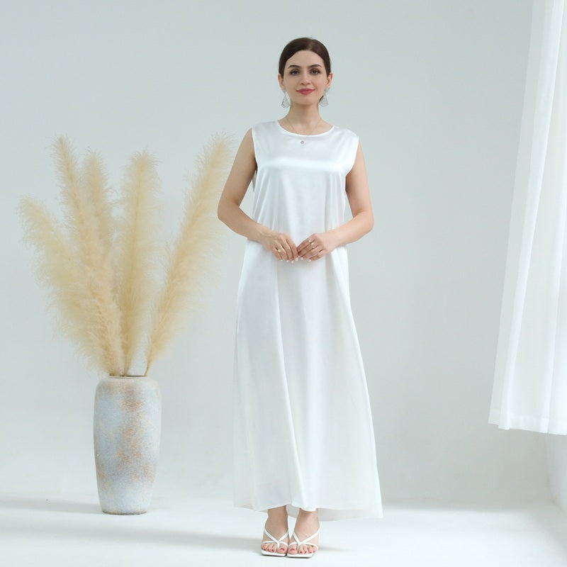 Muslim Women Satin Sleeveless Inner Slip Dress Underdress