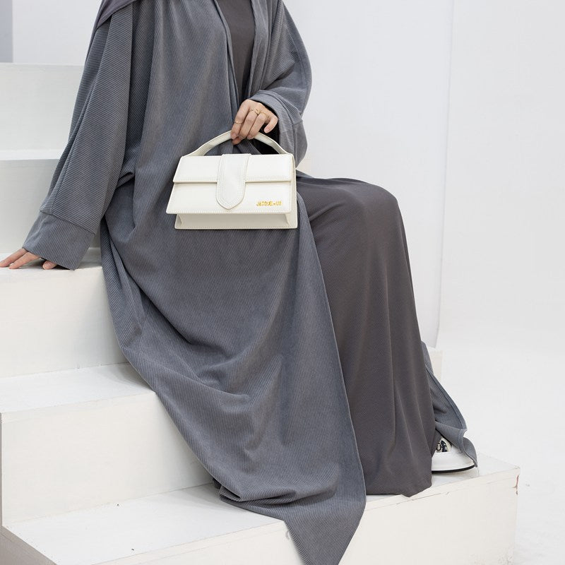 Corduroy Winter Fall Muslim Women Cardigan Open Abaya Coat
