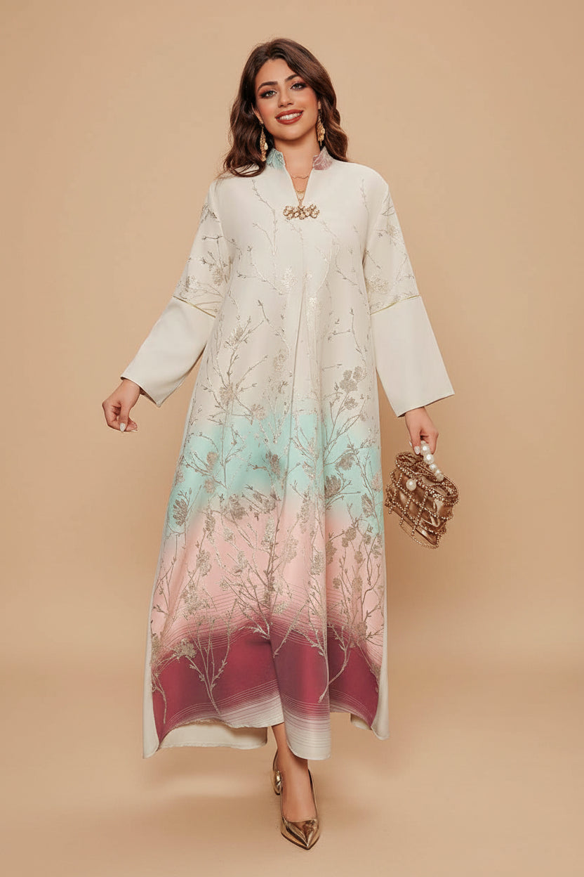 Eid Embroidery Jacquard Gradient Color Caftan Kaftan Dress Jalabiya #26377