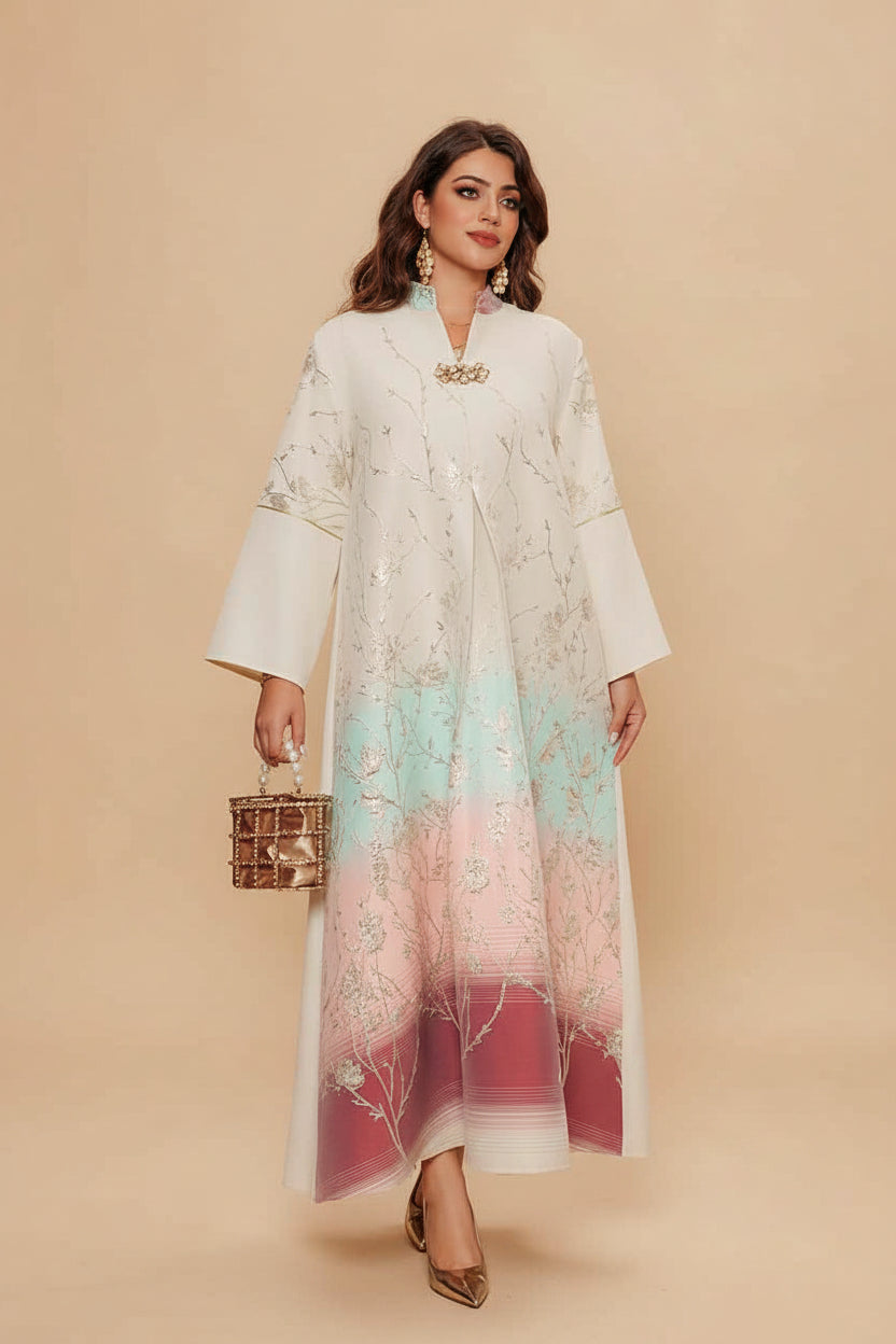 Eid Embroidery Jacquard Gradient Color Caftan Kaftan Dress Jalabiya #26377