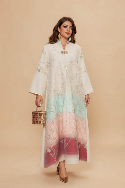 Eid Embroidery Jacquard Gradient Color Caftan Kaftan Dress Jalabiya #26377