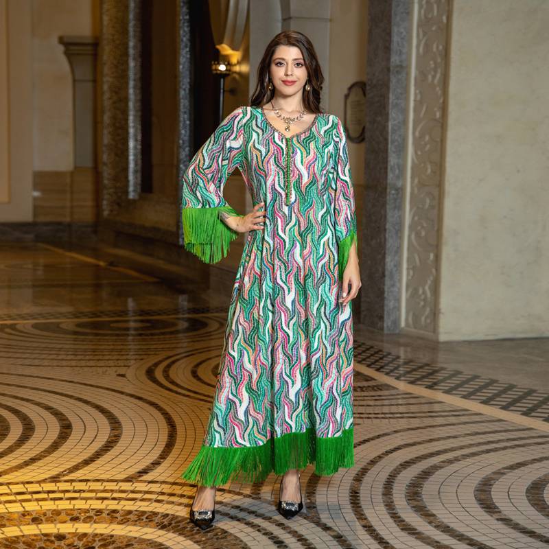 Taseel Printed EID Dress Middle East Arab Caftan Kaftan Dress Jalabiya