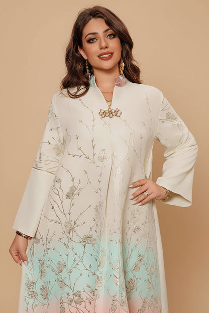 Eid Embroidery Jacquard Gradient Color Caftan Kaftan Dress Jalabiya #26377