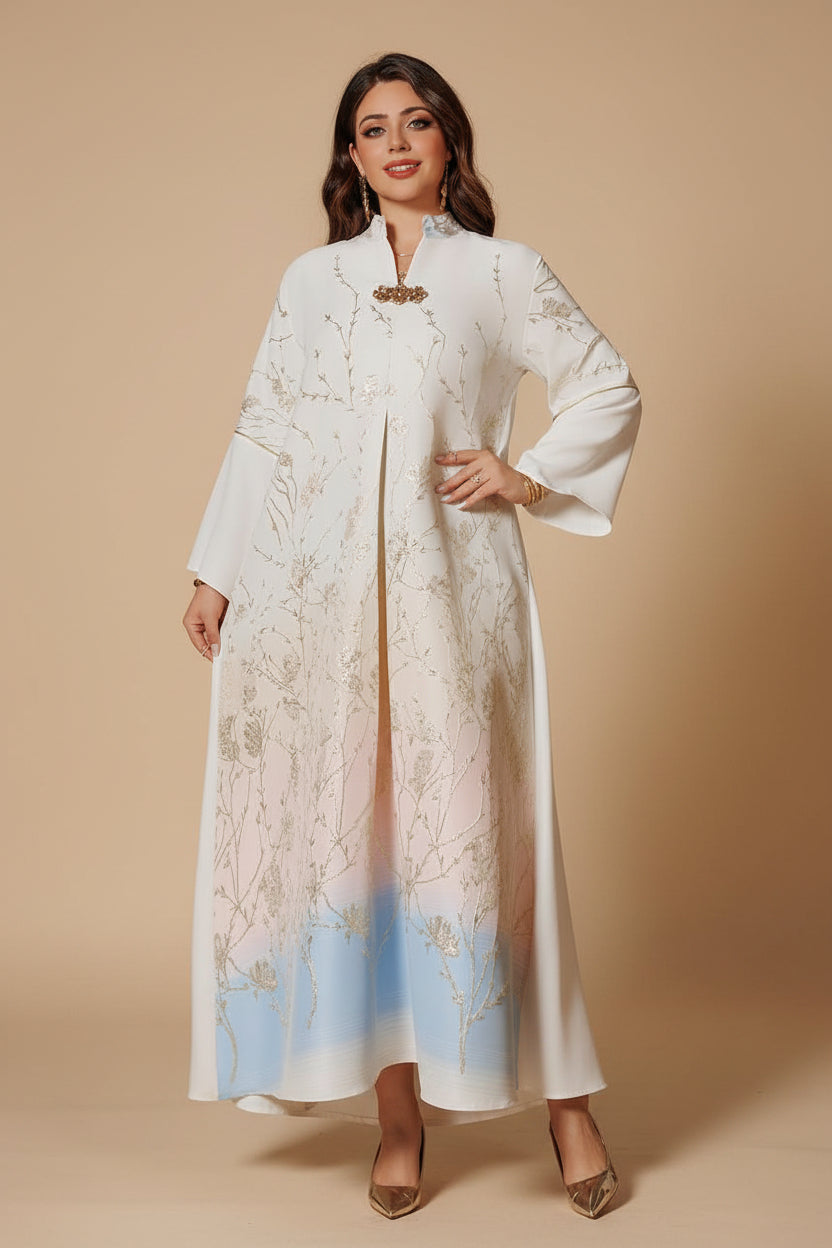 Eid Embroidery Jacquard Gradient Color Caftan Kaftan Dress Jalabiya #26377