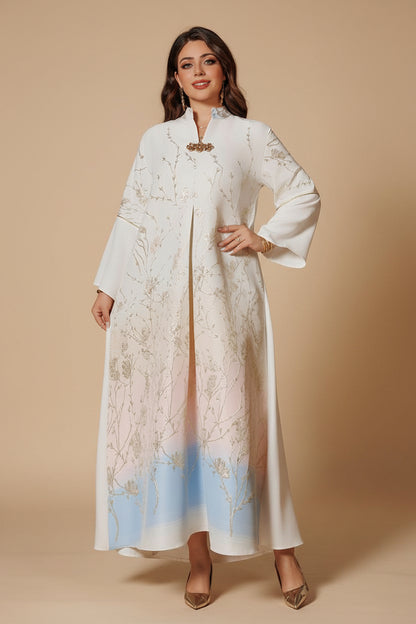 Eid Embroidery Jacquard Gradient Color Caftan Kaftan Dress Jalabiya #26377