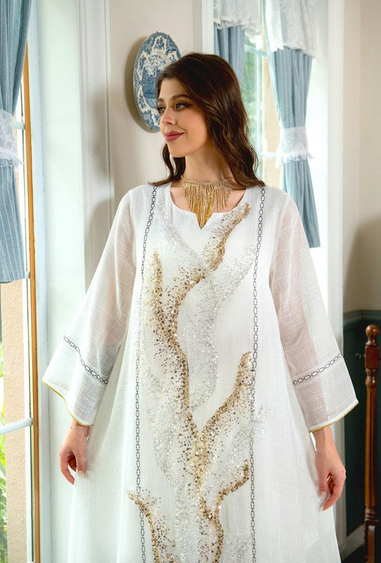EId Dubai Luxury Doris Sequins Embroidery Caftan Kaftan Dress Jalabiya