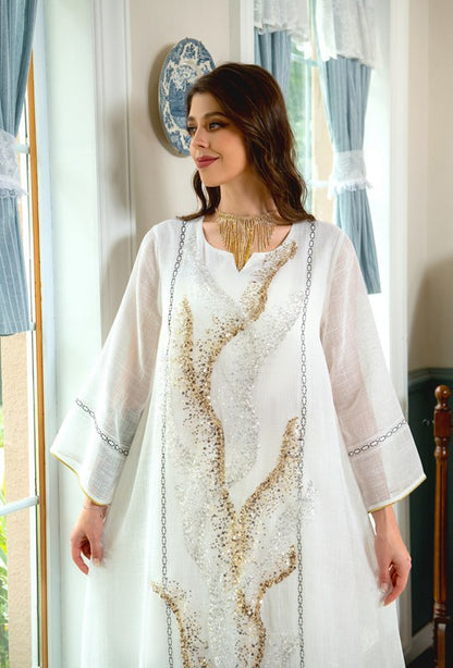 EId Dubai Luxury Doris Sequins Embroidery Caftan Kaftan Dress Jalabiya