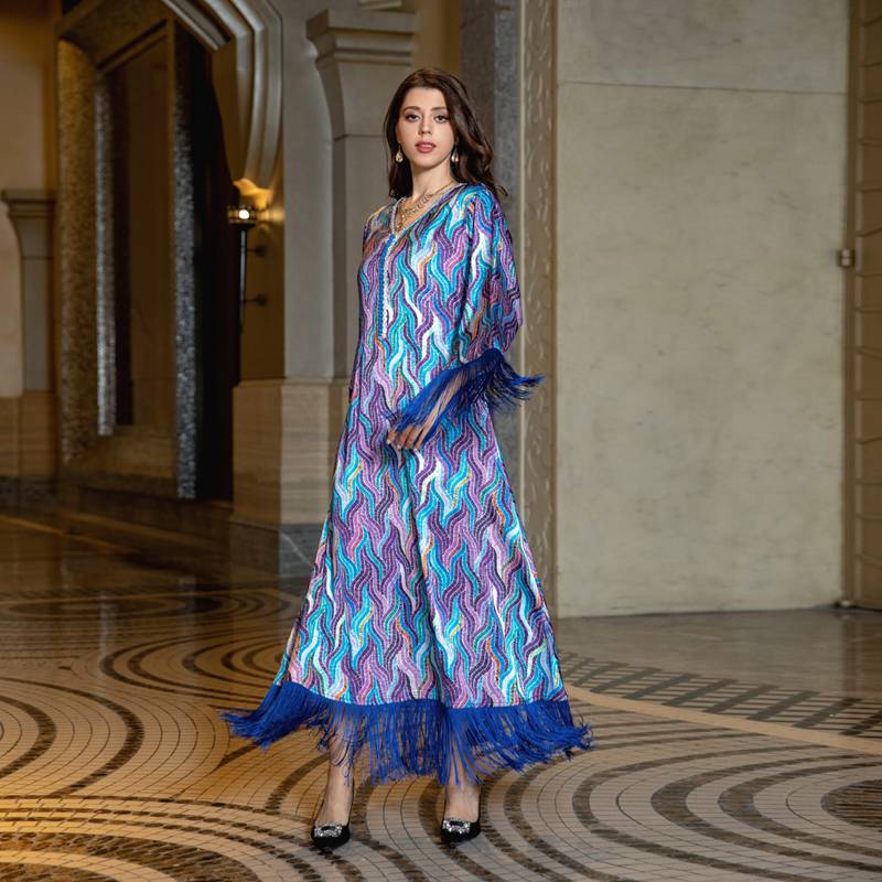 Taseel Printed EID Dress Middle East Arab Caftan Kaftan Dress Jalabiya